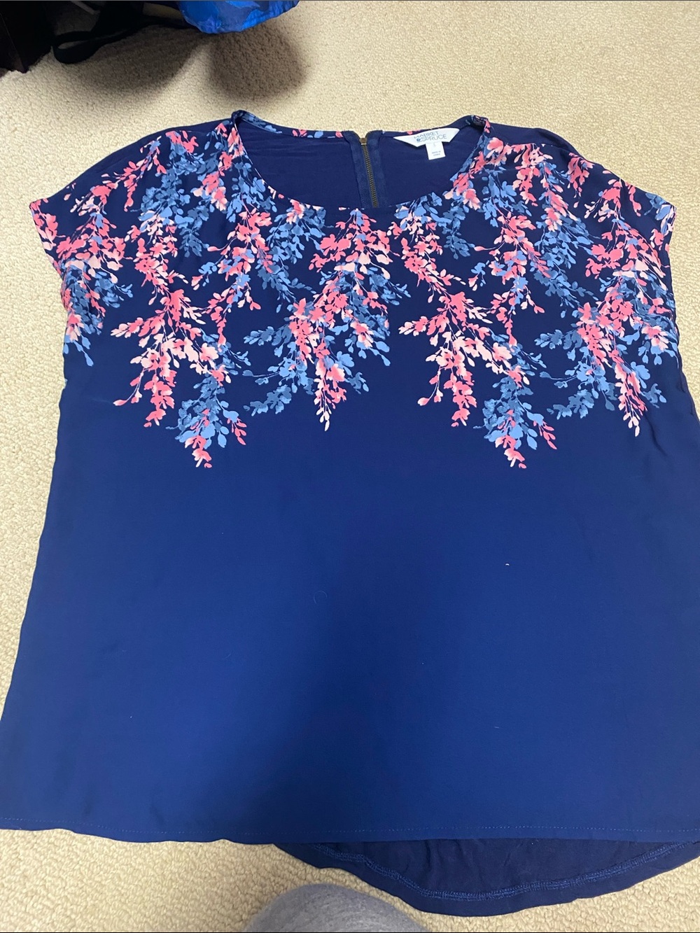 Navy Floral Cascade Short-Sleeve Blouse